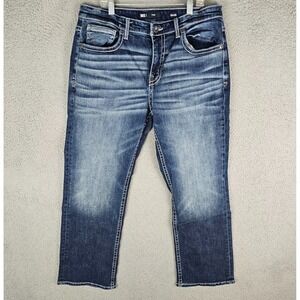 BKE Tyler Jeans Mens 33x30 Blue Denim Double Stitch Straight Leg Preppy GBP23296